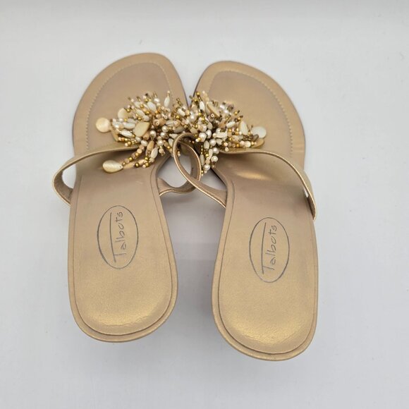 Talbots Gold Leather Jeweled Beaded Mule Dress Sandals Low Heel Size 7.5 - Picture 5 of 8